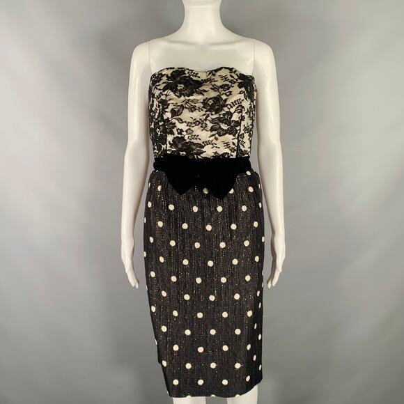 VALENTINO Size M Black White Polka Dot Strapless Dress Jacket Set - Picture 5 of 10